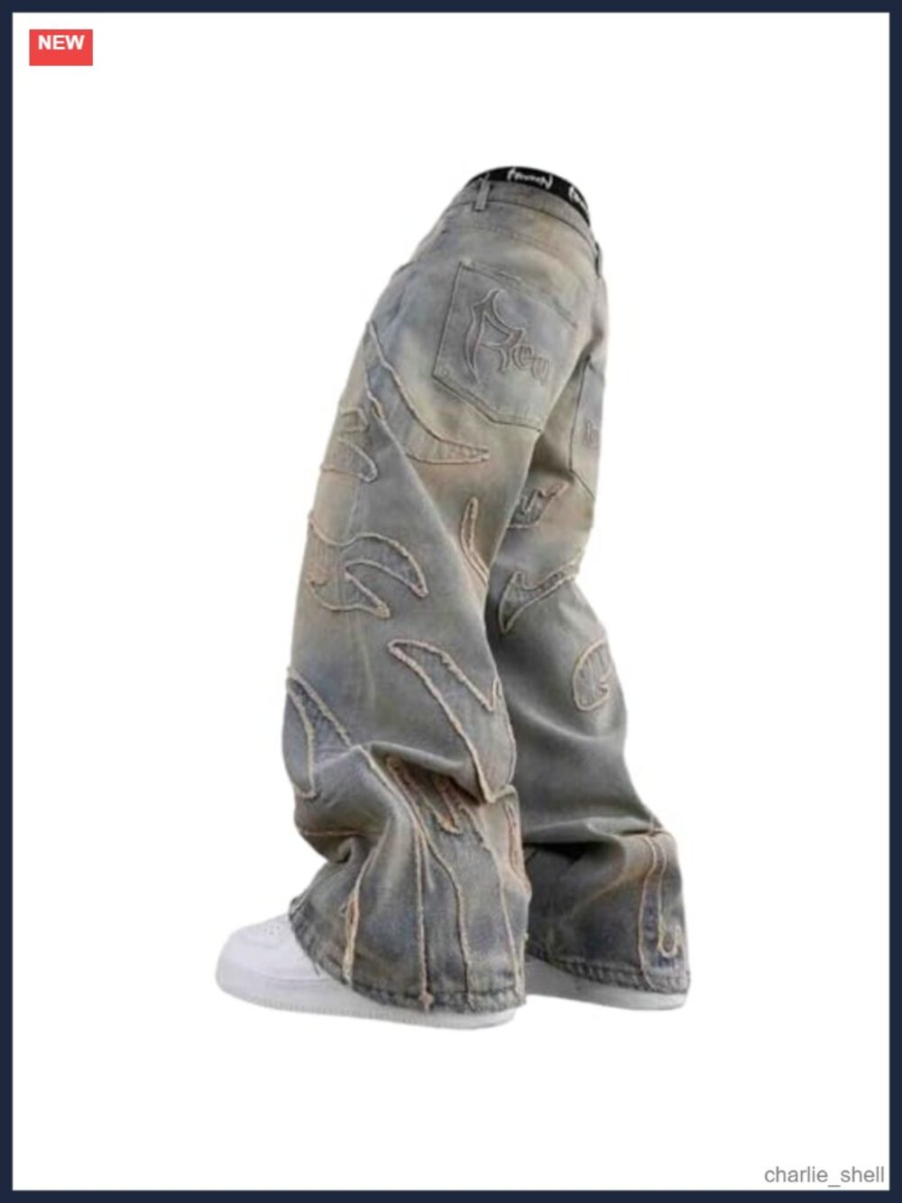 Y2K Hip-Hop Retro Flame Splicing Wide Leg Gothic Straight Tube Loose Jeans